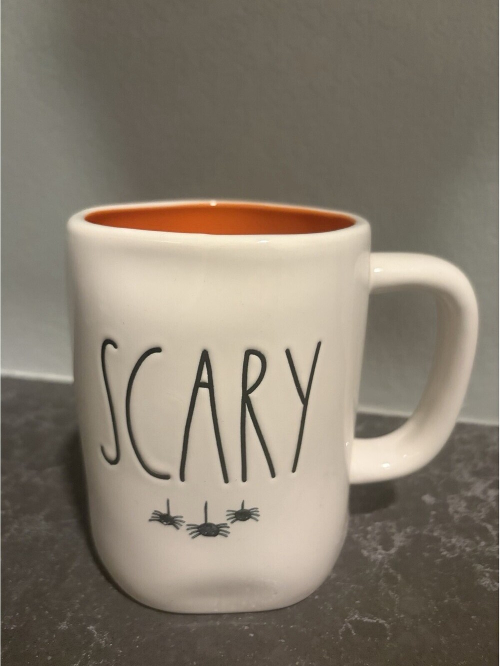 RAE DUNN Magenta SCARY Coffee Mug BLACK SPIDERS Farmhouse Artisan Cottage Rustic